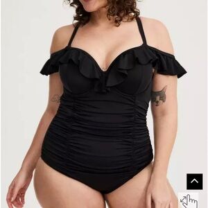 Torrid Black Swim One-Piece with Ruffle Detail
